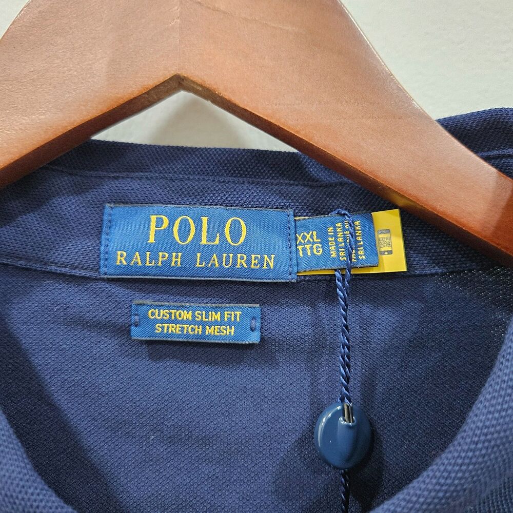 Polo Ralph Lauren Mens Stretch Mesh Polo Shirt Size XXL Navy Custom Slim Fit - Picture 3 of 11